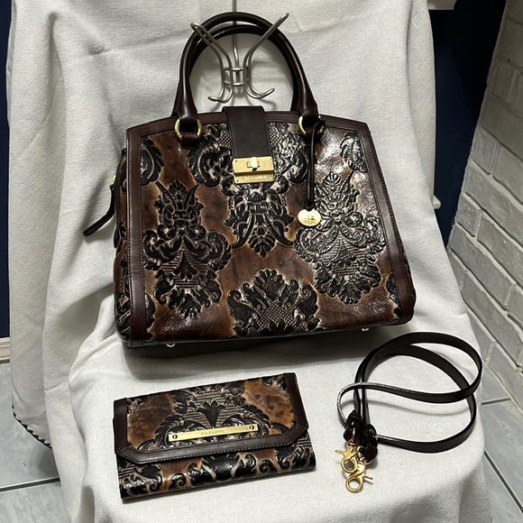 Brahmin Handbags - Rare Brahmin Oxford Espresso Fresco bag AND matching Floral damask wallet